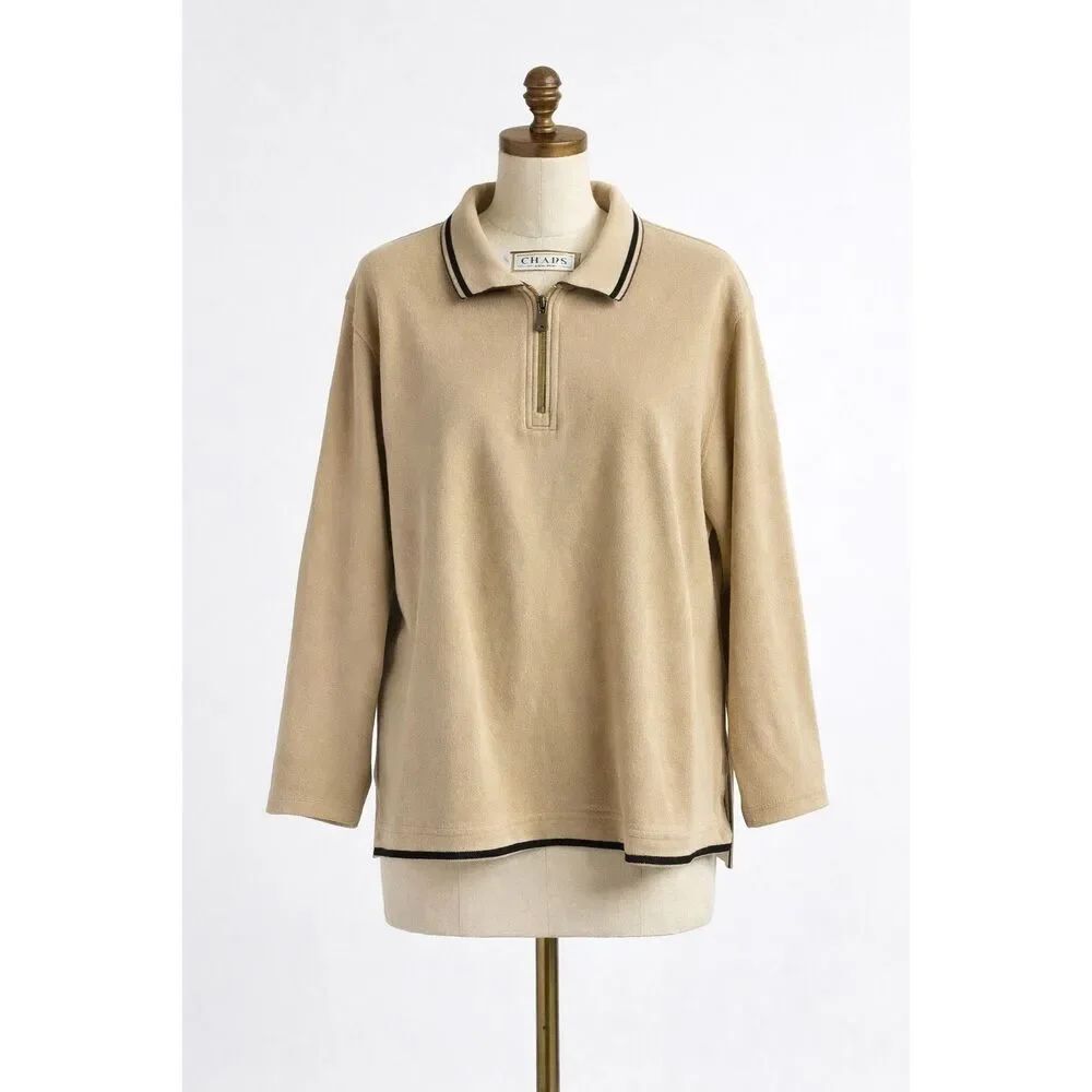 Vintage CHAUS Sport 100% Cotton Quarter Zip Pullover Beige Soft Classic Core